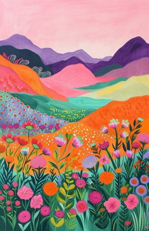 Vibrant Floral Landscape by the Hills wall art