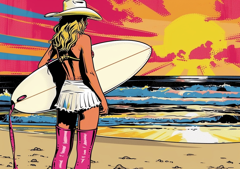 Vibrant Beachscape: A Pop Art Perspective premium reproduction