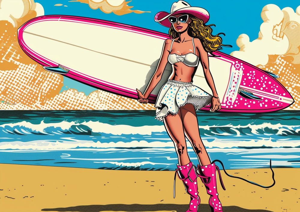 Vibrant Surf Style - Pop Art Beach Scene premium reproduction