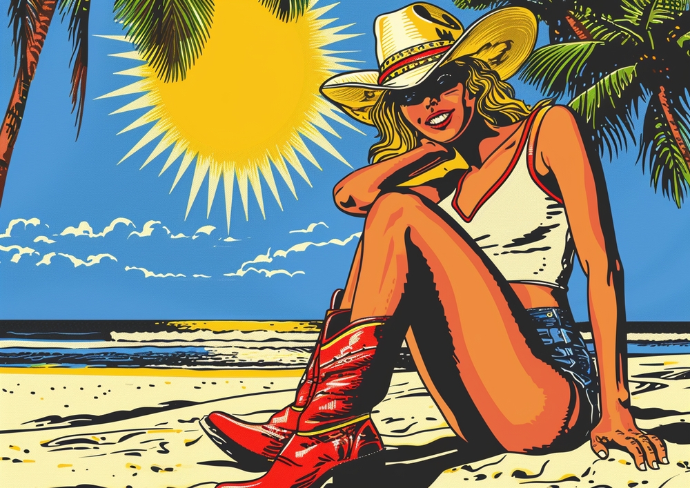 Vibrant Beach Day in Pop Art premium reproduction