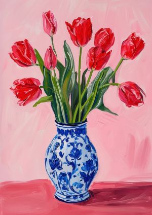 Vibrant Red Tulips in Blue Vase by David Hockney wall art