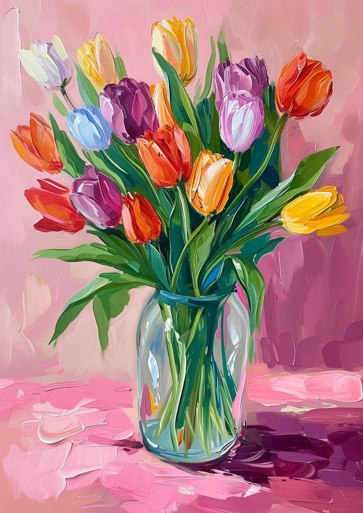 Vibrant Bouquet of Tulips - Pop Art Style premium reproduction