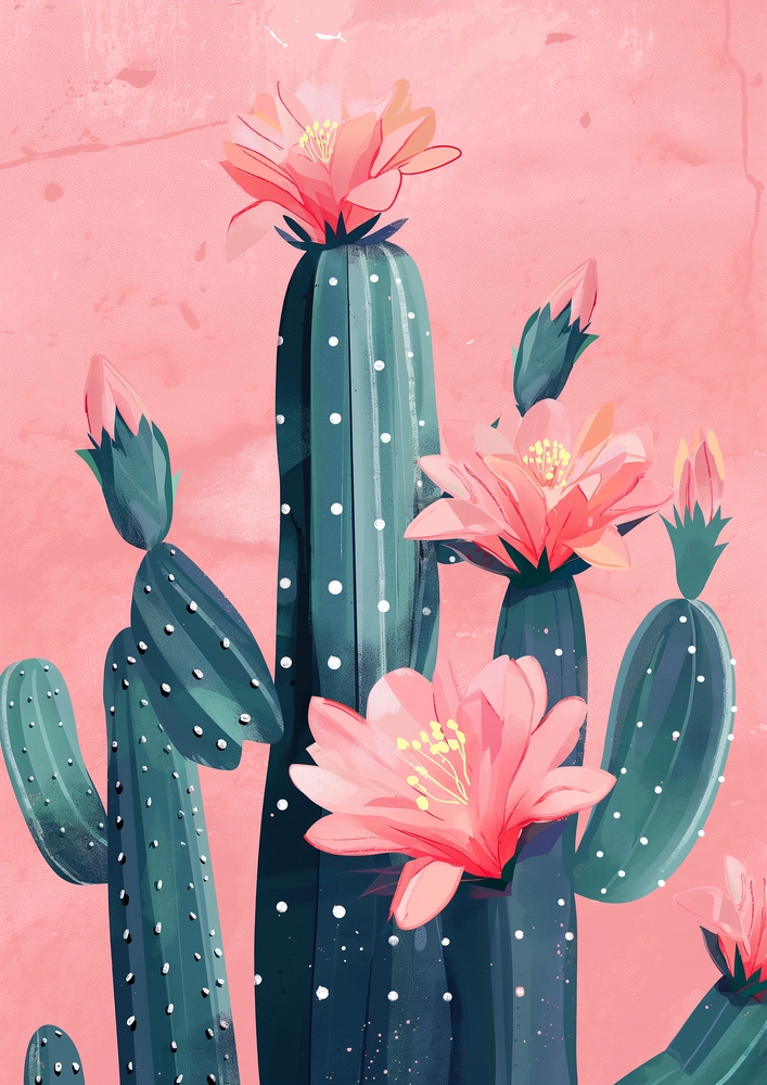 Vibrant Cacti Blossoms in Pop Art Style premium reproduction