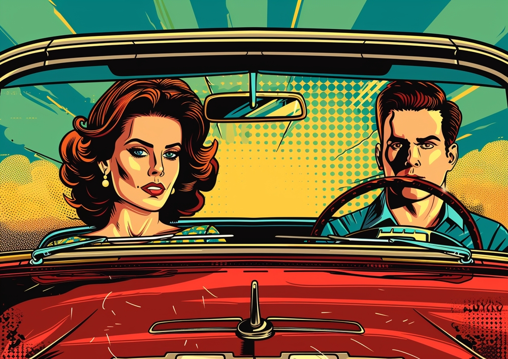 Dynamic Pop Art Portrait- Driving in Style premium reproduction