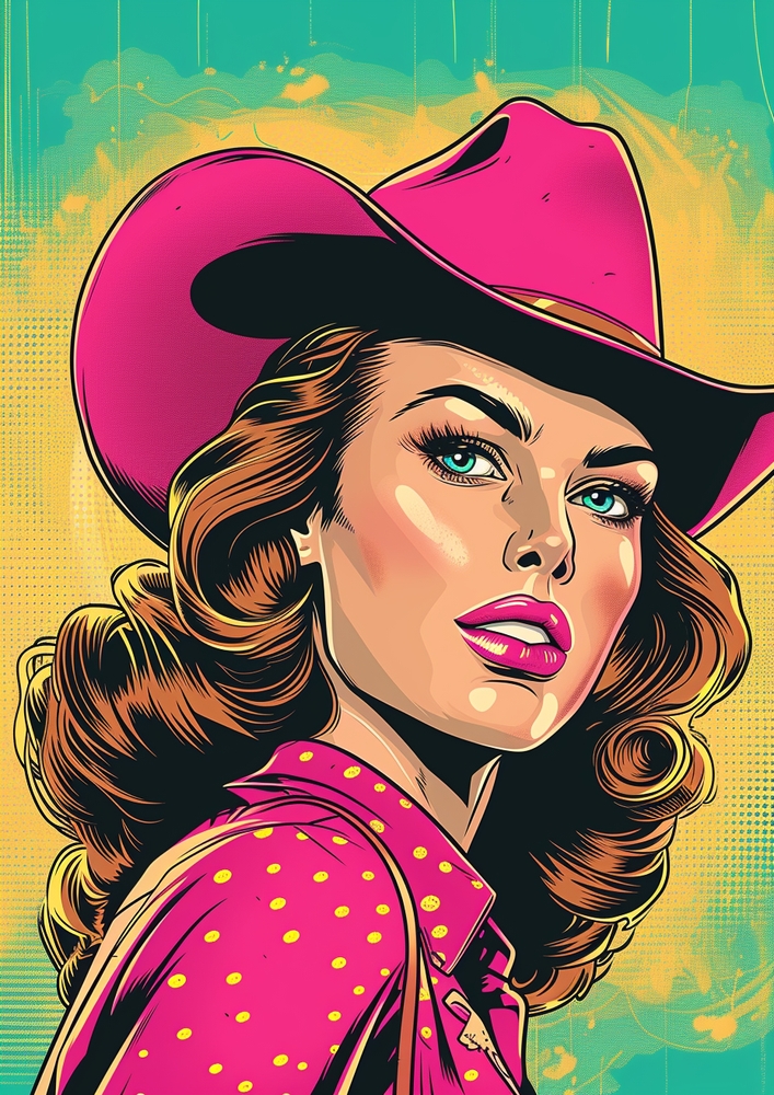 Vibrant Pop Art Cowgirl premium reproduction