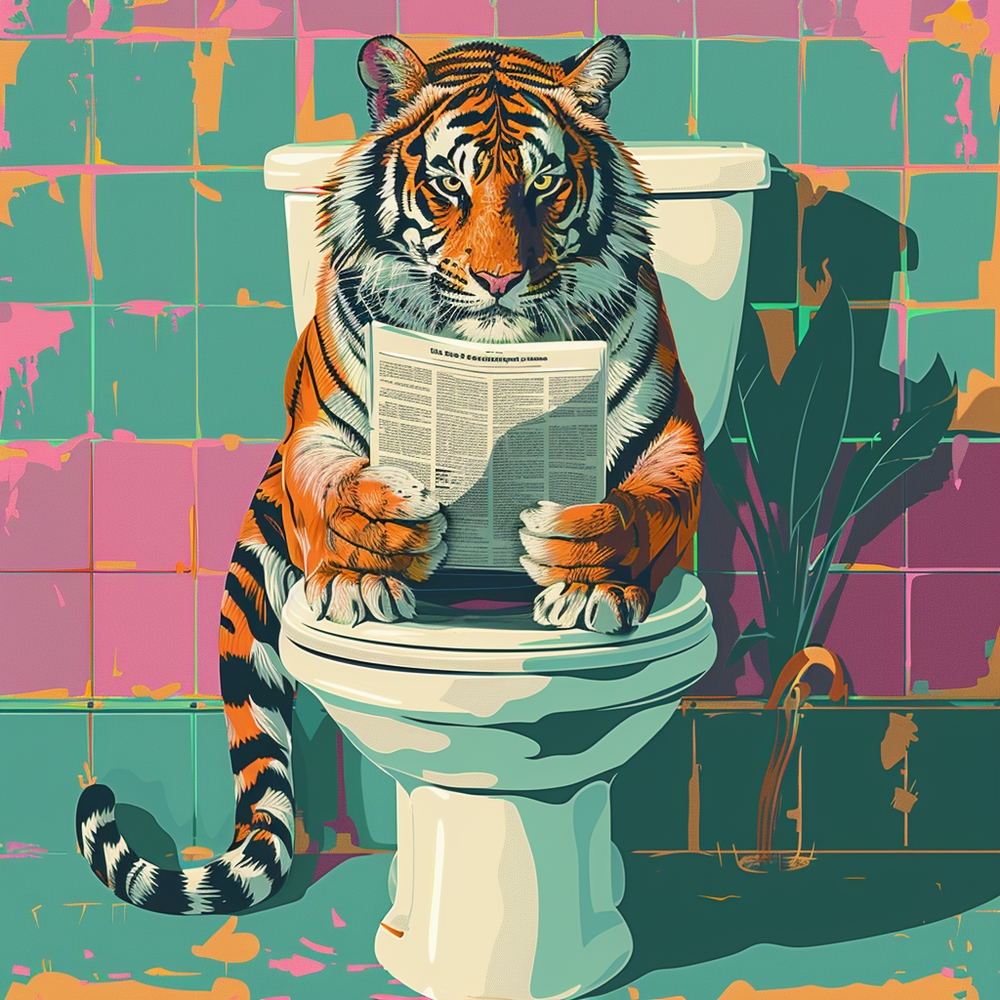 Whimsical Tiger in Retro Space premium reproduction