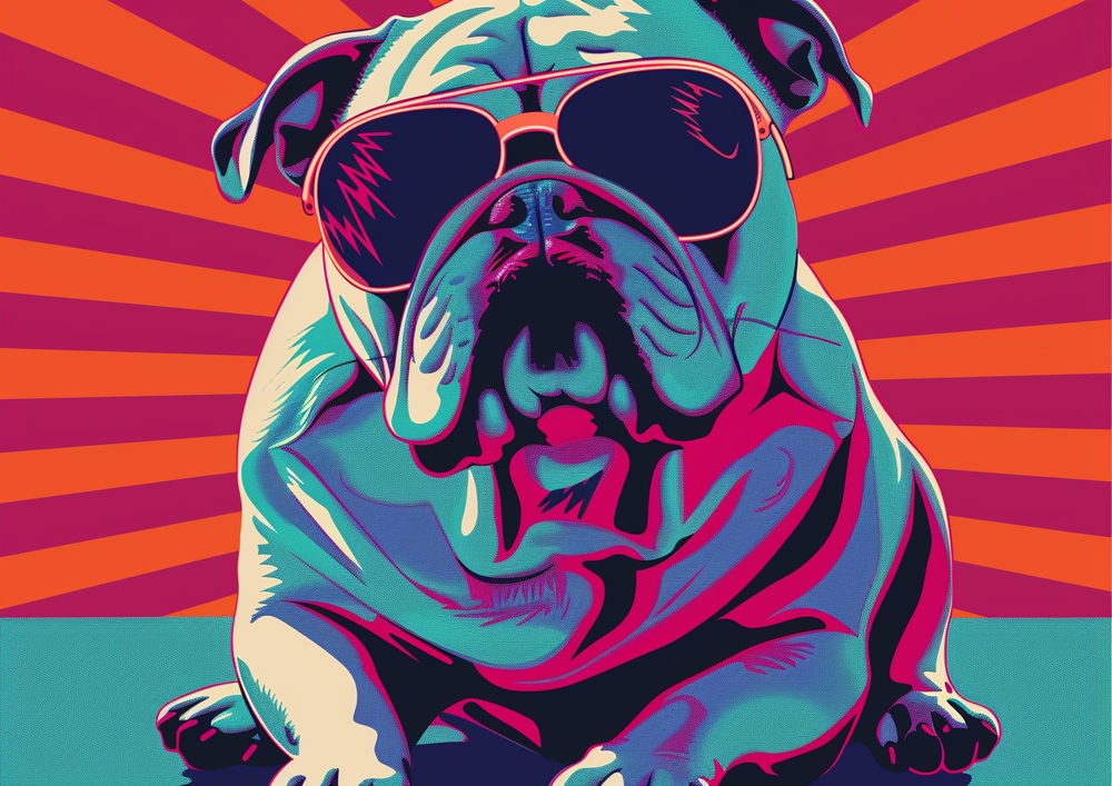 Pop Art Bulldog with Sunglasses premium reproduction