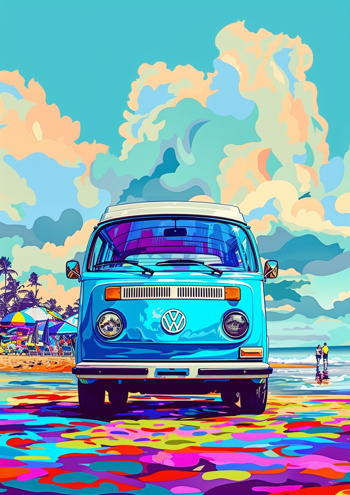 Vibrant Road Trip: Pop Art VW Camper premium reproduction