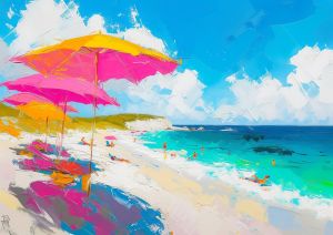 Vibrant Beachscape in Pop Art Style wall art