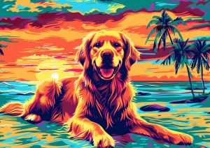 Vibrant Canine Sunset in Pop Art Style wall art