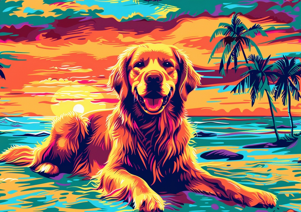 Vibrant Canine Sunset in Pop Art Style premium reproduction