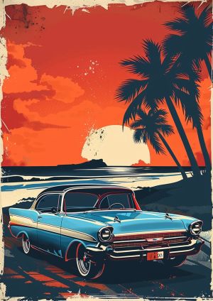 Vintage Car Dreamscape: Pop Art Panorama wall art