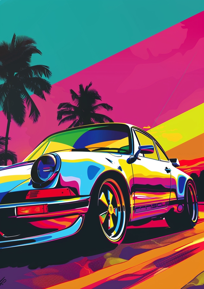 Vibrant Retro Ride: A Pop Art Exploration premium reproduction