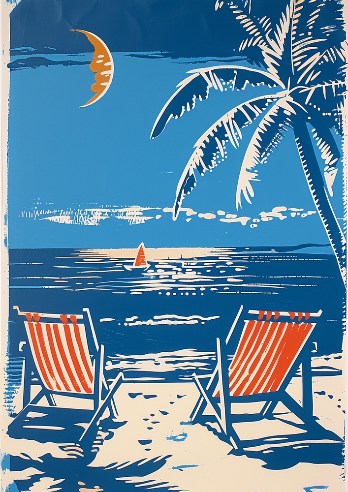 Vibrant Beachscape in Pop Art Style premium reproduction