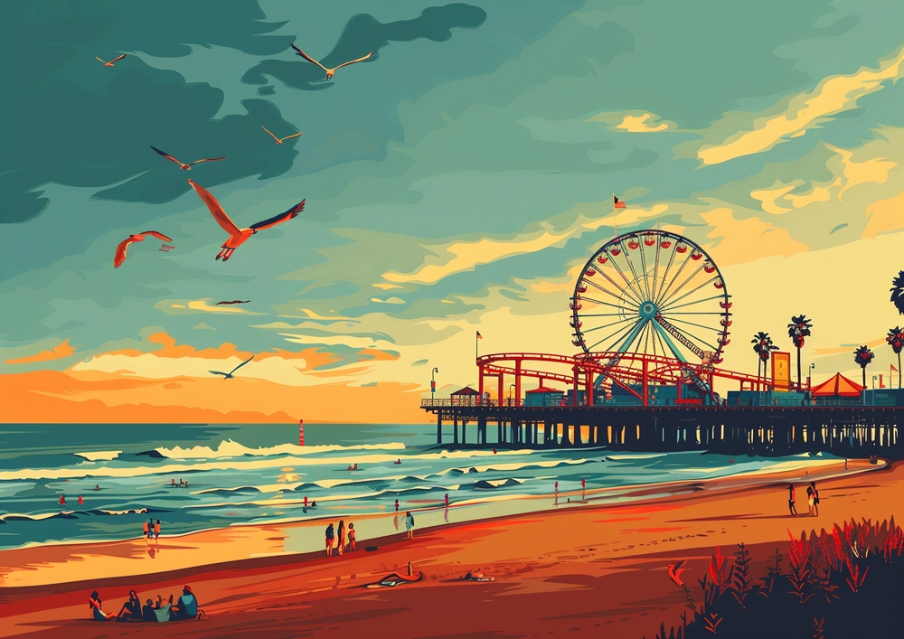 Vibrant Coastal Carnival - Pop Art Landscape premium reproduction