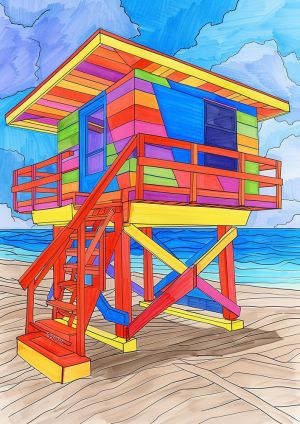 Vibrant Beach Hut in Pop Art Style wall art