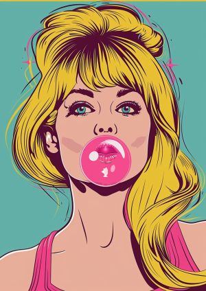 Vibrant Pop Art Portrait with Bubblegum wall art