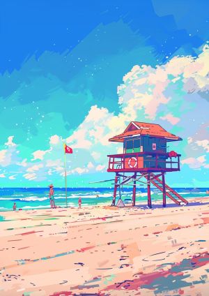 Vibrant Beachscape in Pop Art Style wall art