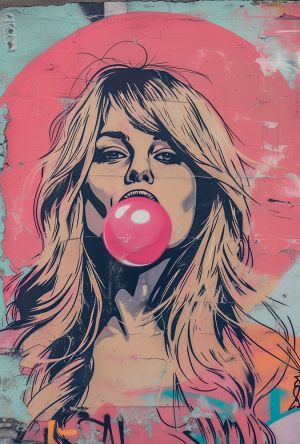 Vibrant Pop Art Portrait with Bubblegum wall art