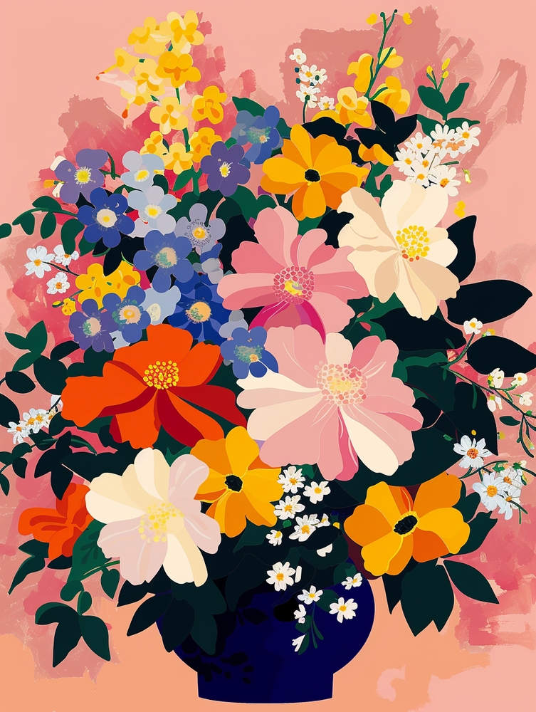 Vibrant Floral Pop Art Composition premium reproduction