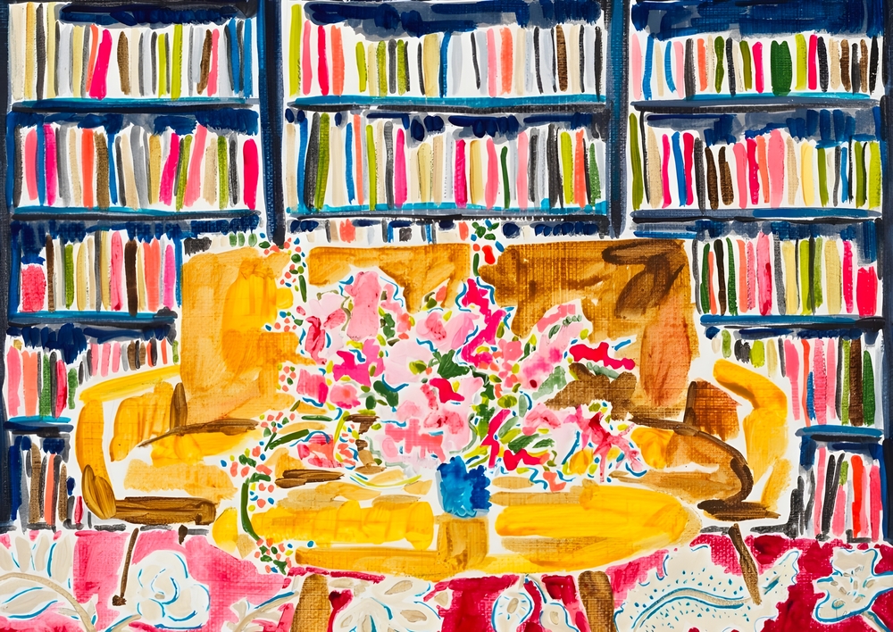 Colorful Library Lounge premium reproduction