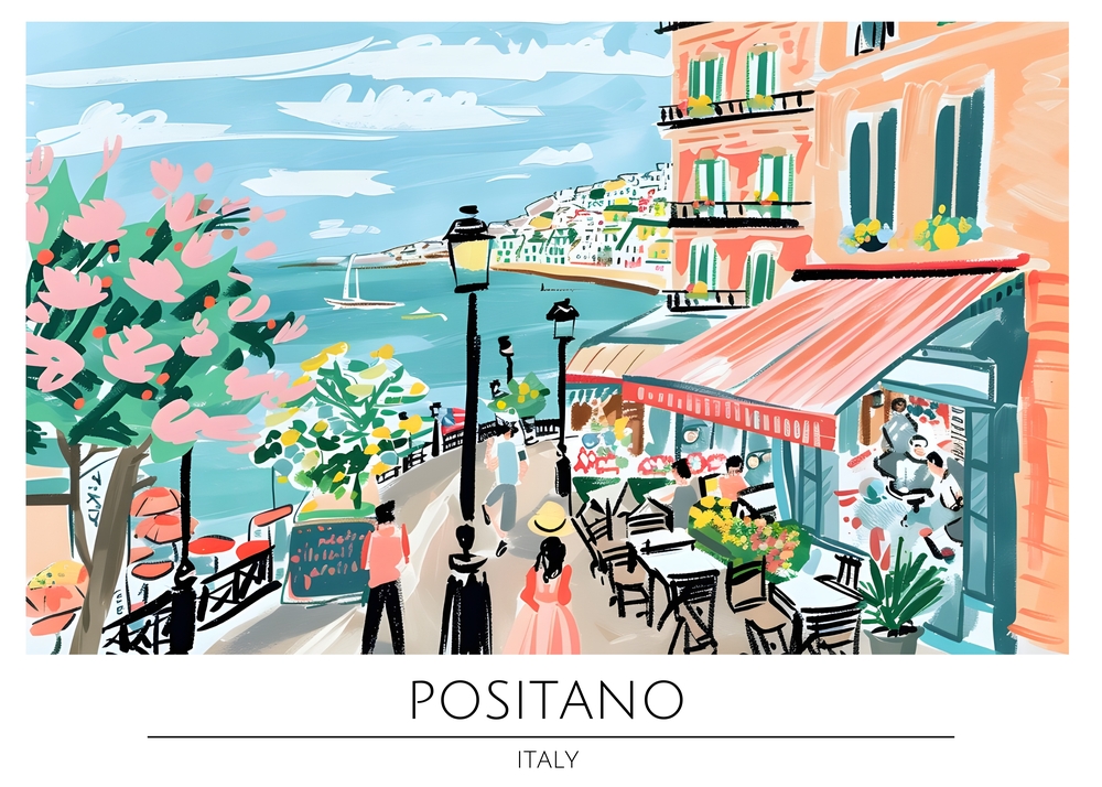 Vibrant Seaside Charm: Positano's Coastal Allure premium reproduction