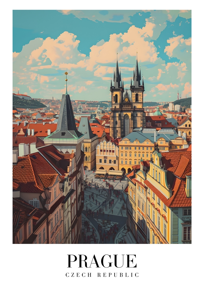 Majestic View of Prague: A Blend of History and Architecture premium reproduction
