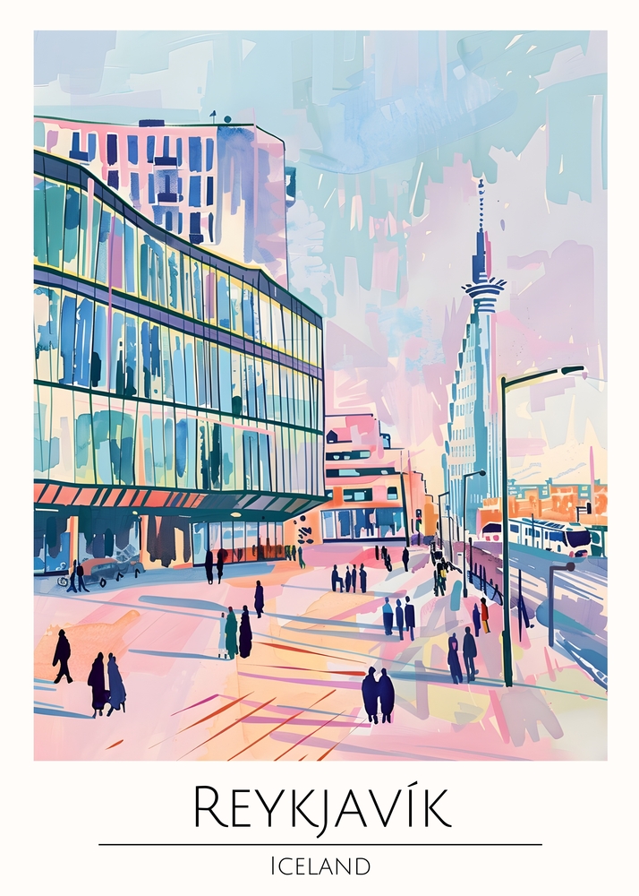 Captivating Urban Landscape of Reykjavik premium reproduction