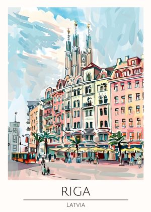 Vibrant Architecture of Riga, Latvia - A Digital Impression wall art