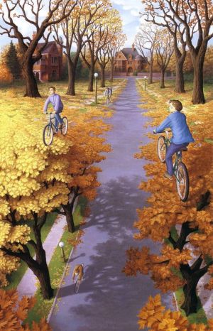Rob Gonsalves: Autumn Cycling Illusion wall art