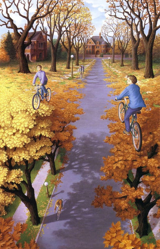 Rob Gonsalves: Autumn Cycling Illusion premium reproduction