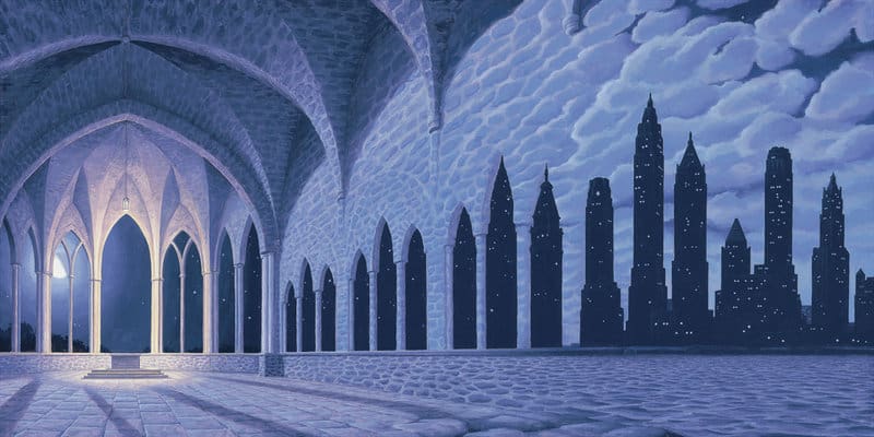 Rob Gonsalves: Cathedral of Commerce premium reproduction