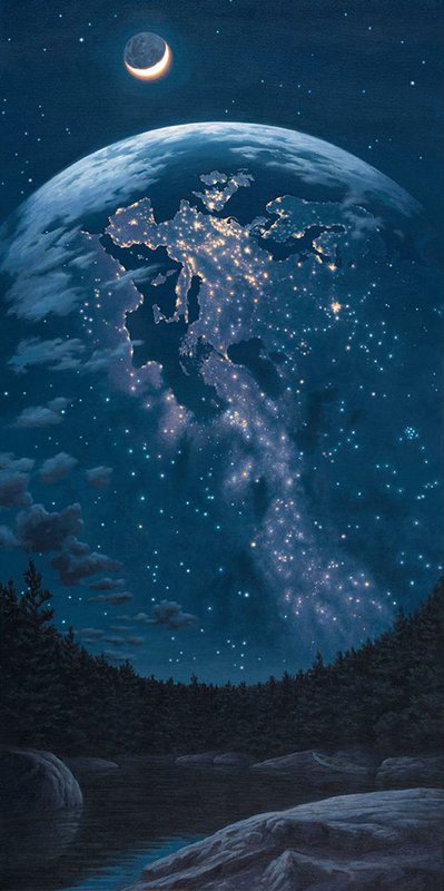 Rob Gonsalves: Enchanted Night Lights premium reproduction