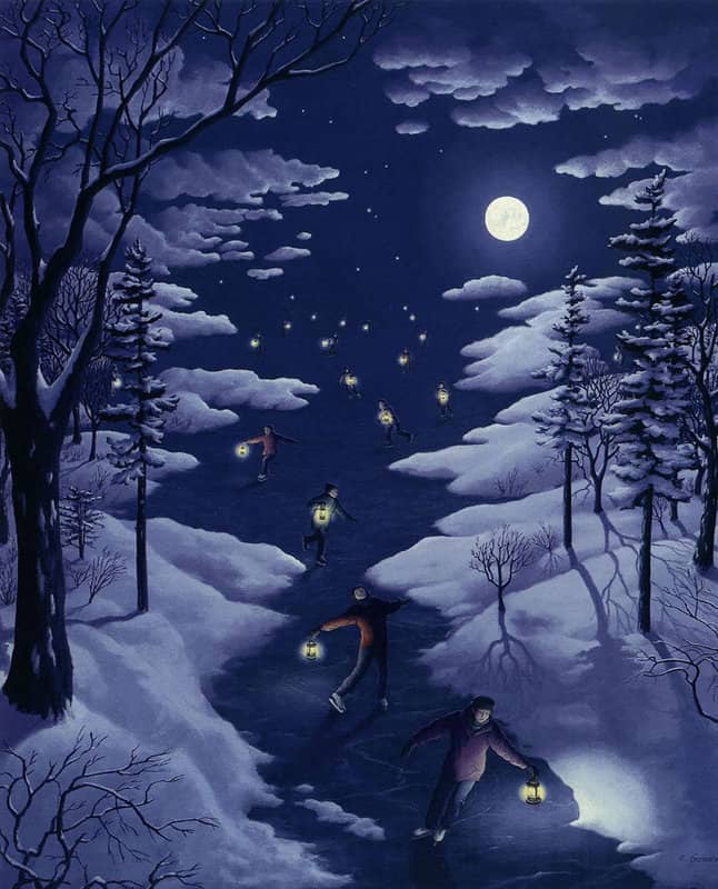 Rob Gonsalves: Skating In The Clouds premium reproduction