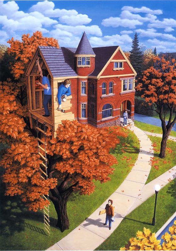 Rob Gonsalves: Enchanting Autumn Treehouse premium reproduction