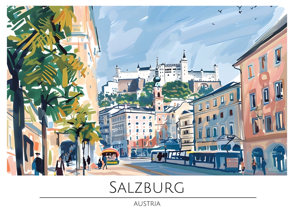 Scenic Street View of Salzburg, Austria premium reproduction