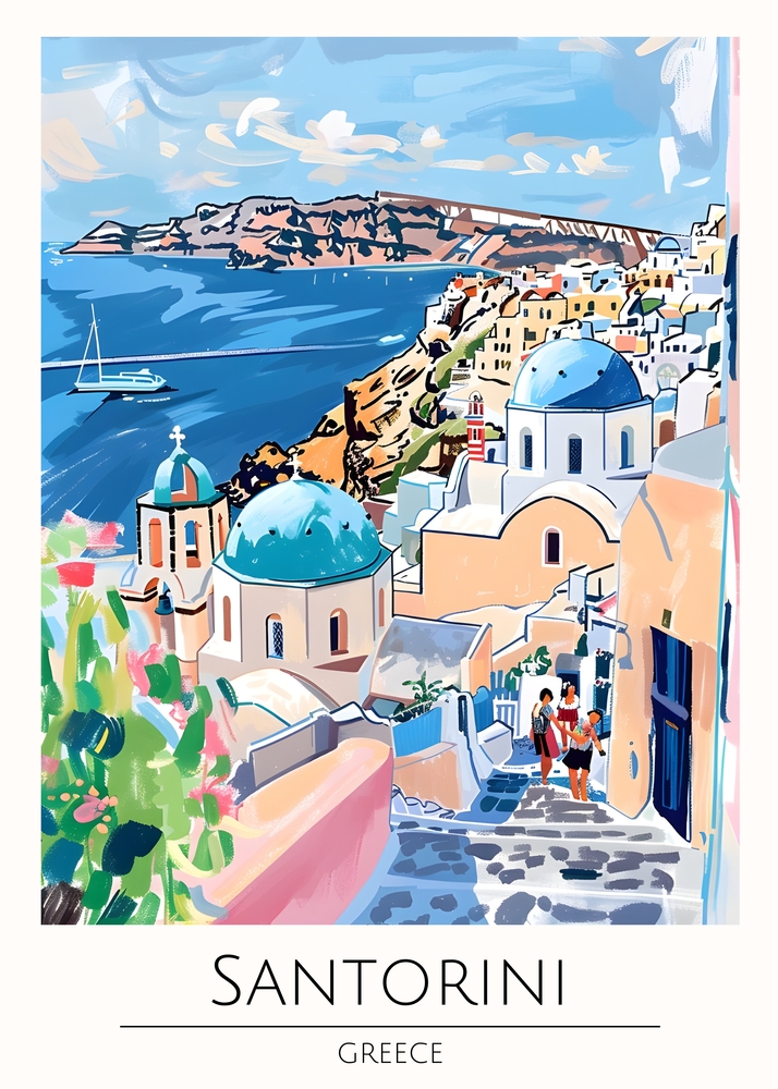 Vibrant Scenes of Santorini premium reproduction
