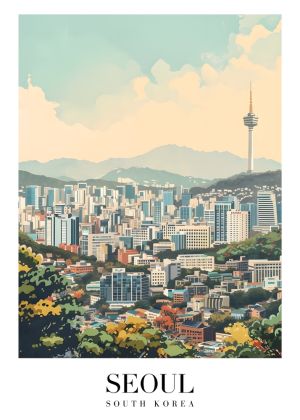 Seoul: A Vibrant Cityscape Illustration wall art