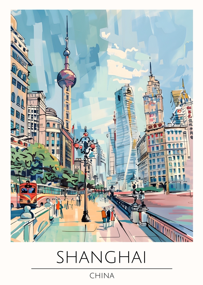 Vibrant Streets of Shanghai premium reproduction