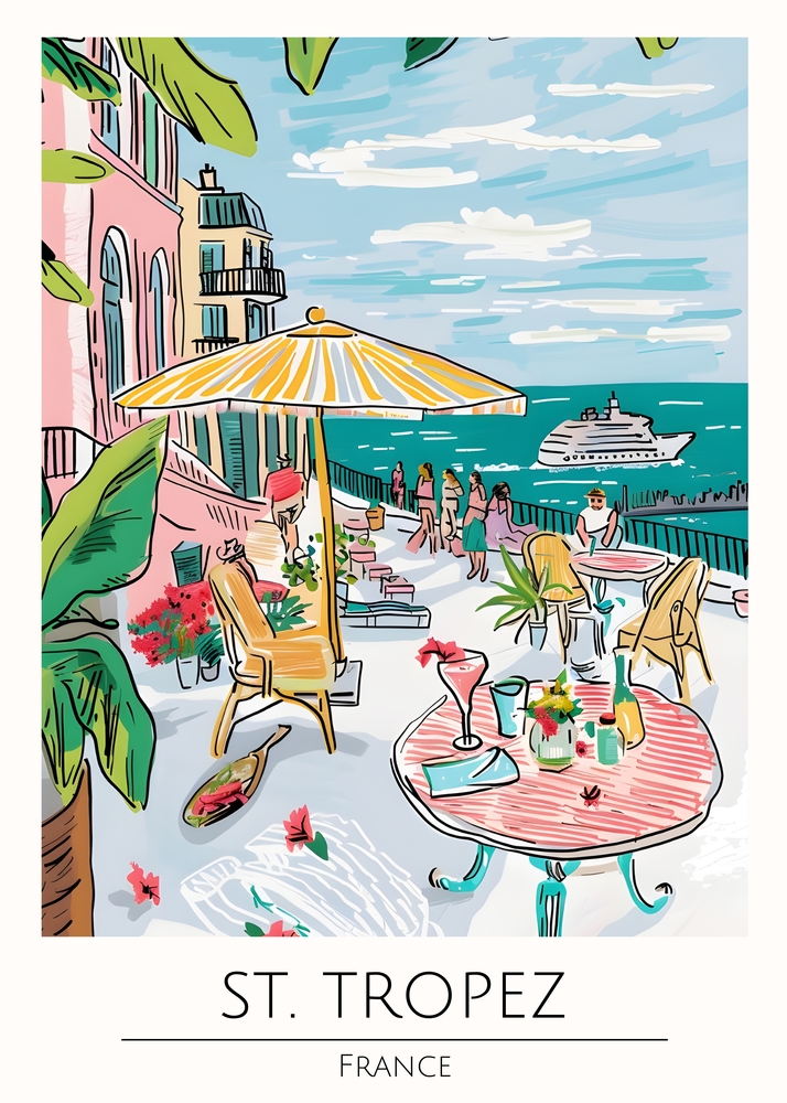Sunlit Terrace in St Tropez premium reproduction