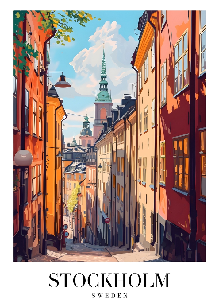 Charming Streets of Stockholm premium reproduction