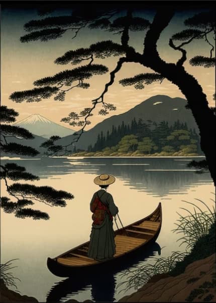 Serene Reflections: Edo Lake Japan premium reproduction