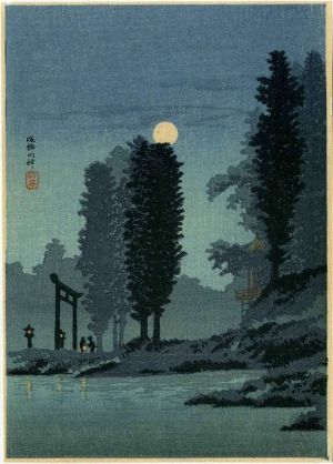 Takahashi Shotei: Moonrise at Tsukagoshi Myojin Shrine, 1936 wall art