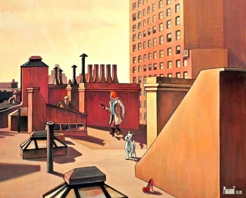 Tintin on City Rooftop by Xavier Marabout premium reproduction