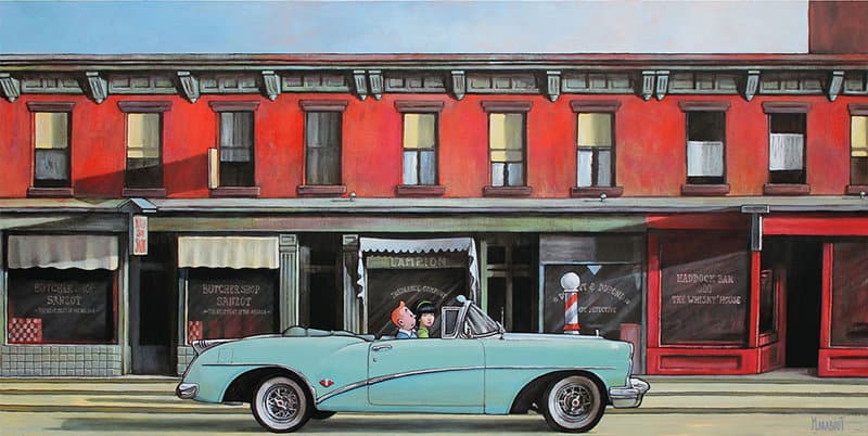 Tintin Meets Hopper: Early Sunday Morning by Xavier Marabout premium reproduction