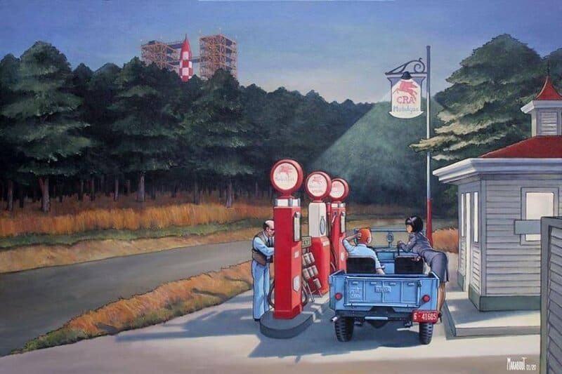 Tintin Hopper Gas Station by Xavier Marabout premium reproduction