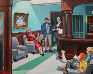 Tintin in Hopper's Hotel Lobby by Xavier Marabout wall art
