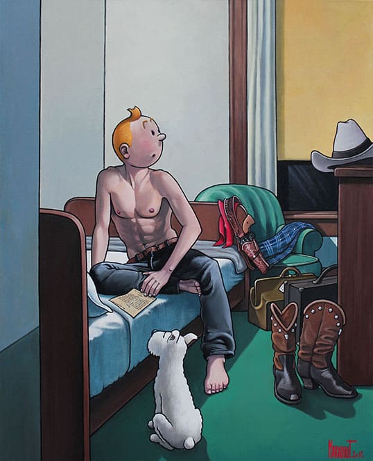 Tintin in a Hopper Hotel Room by Xavier Marabout premium reproduction