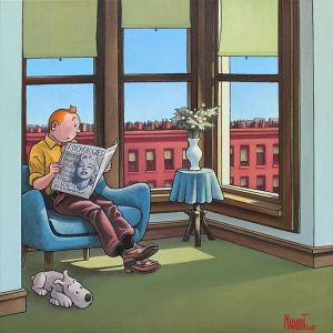Tintin in a Hopper-Inspired Brooklyn by Xavier Marabout wall art