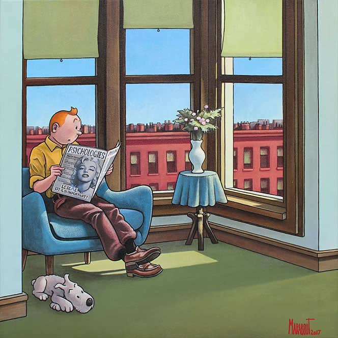 Tintin in a Hopper-Inspired Brooklyn by Xavier Marabout premium reproduction
